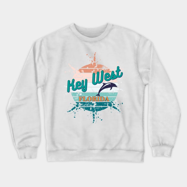 Key West Exploding Retro Vintage Sunset Crewneck Sweatshirt by AdrianaHolmesArt